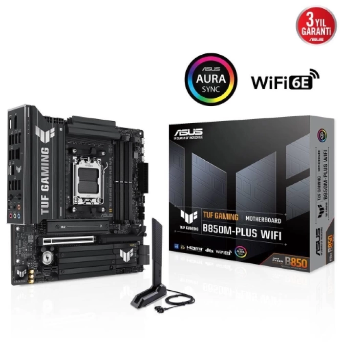 ASUS TUF GAMING B850M-PLUS WIFI, 4xDDR5, 3x M.2, HDMI, DP, Type-C, Wi-Fi 6E, Bluetooth v5.3, AM5 Soket GAMING Anakart