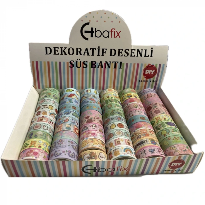Bafix Desenli Bant Dekoratif Süs Bantı 15 Mm X 3 Mt 60 Lı Bfx-deb0004