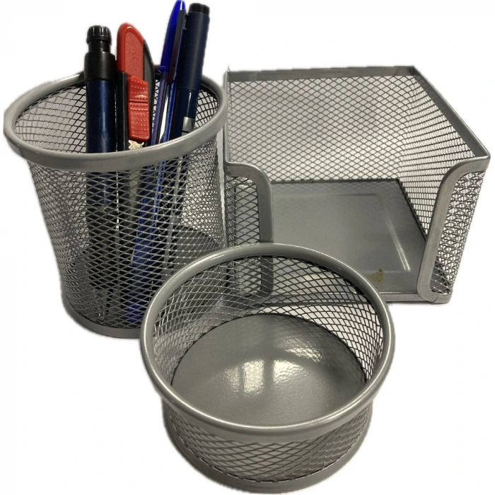 Bafix Masa Seti Ataşlık-kağıtlık-kalemlik 3 Lü Metal Perforeli Gri Bfx-mms9801g