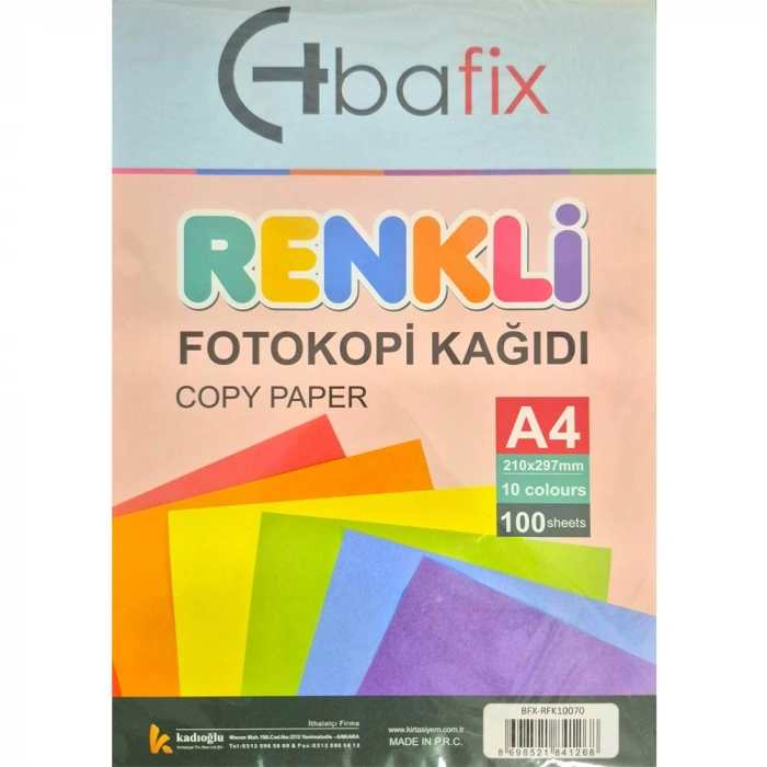 Bafix Renkli Fotokopi Kağıdı, 100 Lük, 10 Renk Karışık