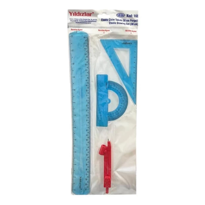 Beş Yıldızlar Elastik Çizim Takımı 30 Cm Pergelli 166