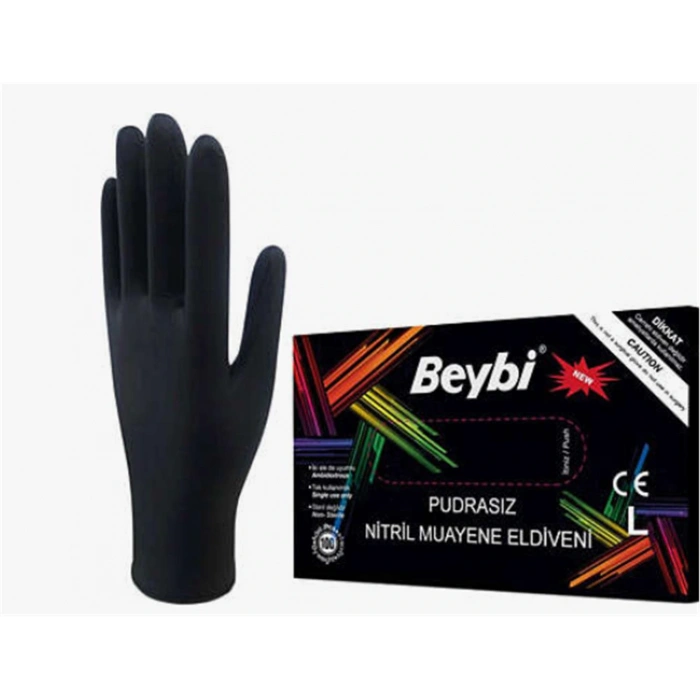 Beybi Muayene Medium Pudrasız Siyah Nitril  Eldiven