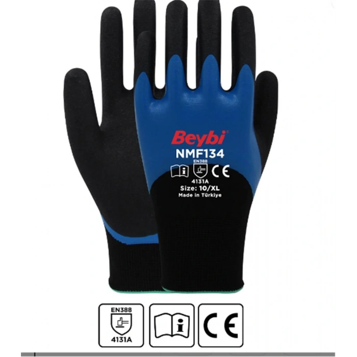 Beybi Nmf134 10beden 12li Double Mikro Köpük 3-4 Nitril Kaplı Polyester Örgü Eldiven