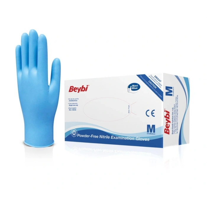Beybi Pudrasız Nitril Mavi (m) Medium Beden Muayene Eldiven 100lü Paket