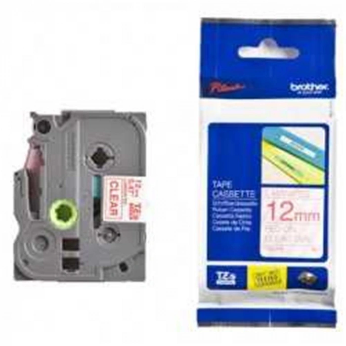 Brother Tze-132 12 Mm Şeffaf Üzeri Kırmızı Laminasyonlu Etiket