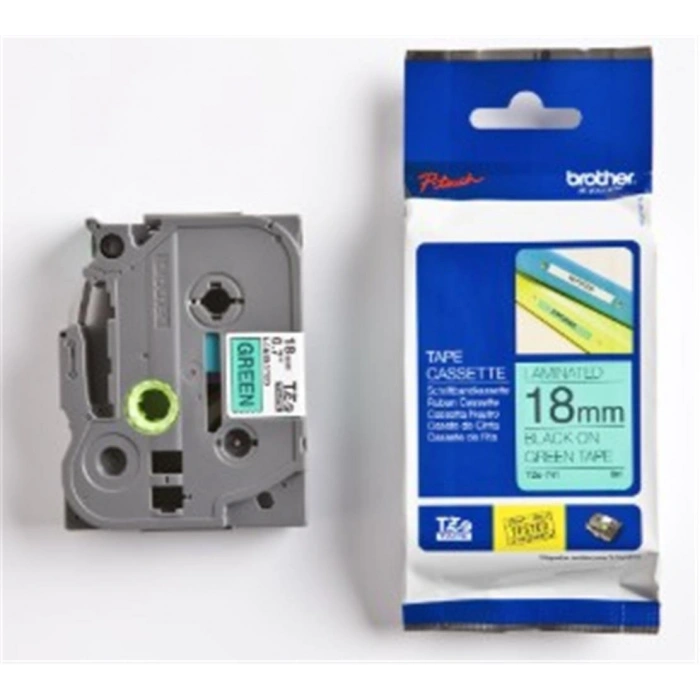 Brother Tze-741 18 Mm Yeşil Üzeri Siyah Laminasyonlu Etiket