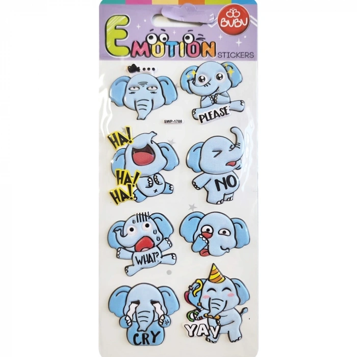 Bu-bu Emotıons Puffy Stickers Elephants Tıgers 9x21 Bubu-swp-1708