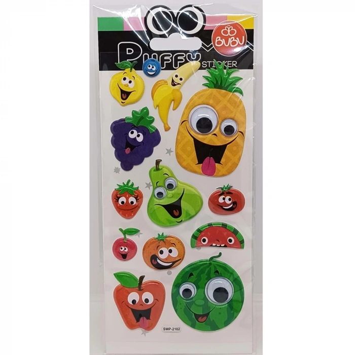 Bu-bu Puffy Stickers Oynar Gözlü Meyveler 9x21 Bubu-swp-2102
