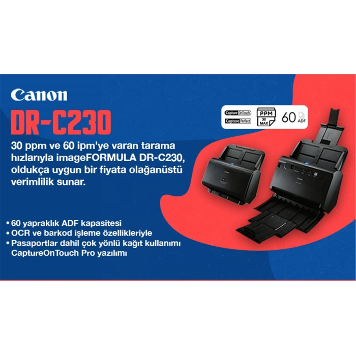 Canon Dr-c230 A4 Dublex Doküman Tarayıcı Dakikada 30 Sayfa Tarama Hızı