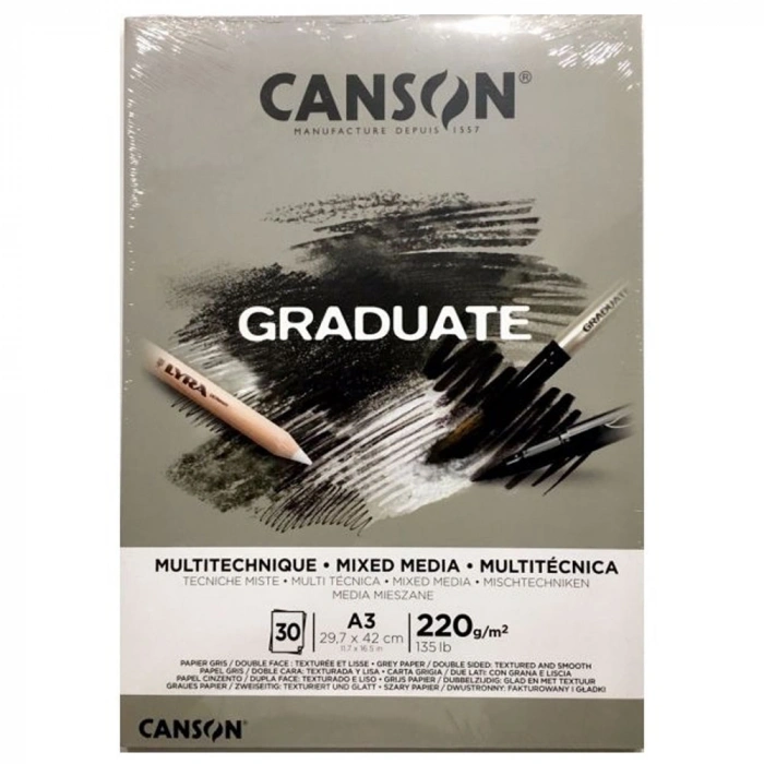 Canson Çizim Bloğu Graduate Mıx Medıa Gri 30 Syf A3 220 Gr