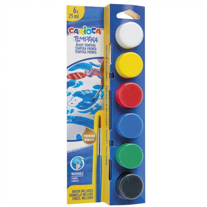 Carioca Tempera Suluboya Süper Yıkanabilir Fırçalı 25 Ml 6 Renk 40433