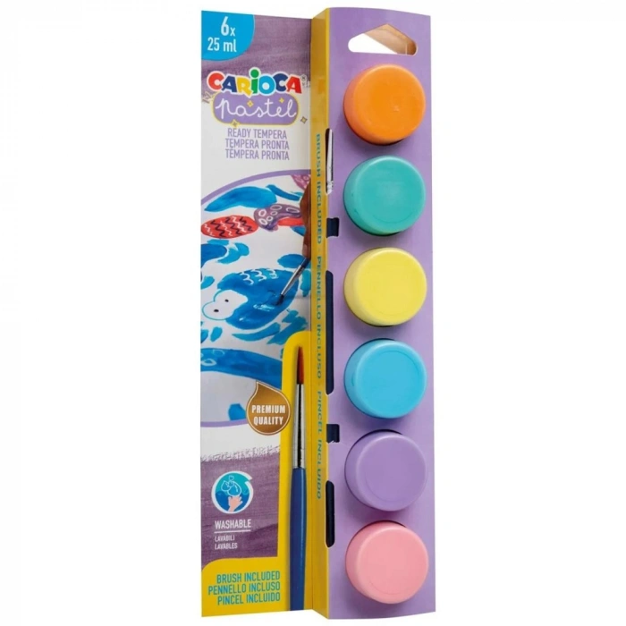 Carioca Tempera Suluboya Süper Yıkanabilir Fırçalı 25 Ml 6 Renk Pastel 40485