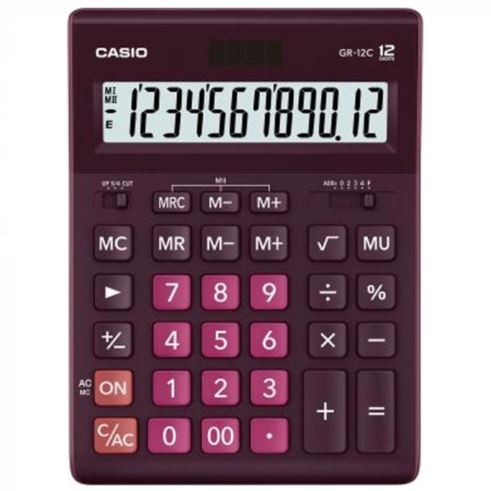 Casio Hesap Makinesi Masa Üstü 12 Hane Bordo Gr-12c-wr