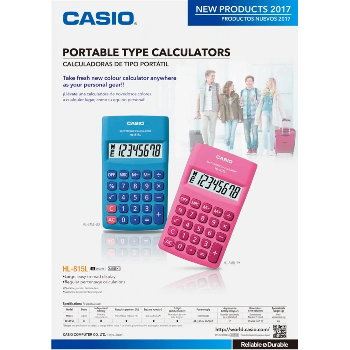 Casio Hl-815l-pk 8 Hane Pembe Cep Tipi Hesap Makinesi
