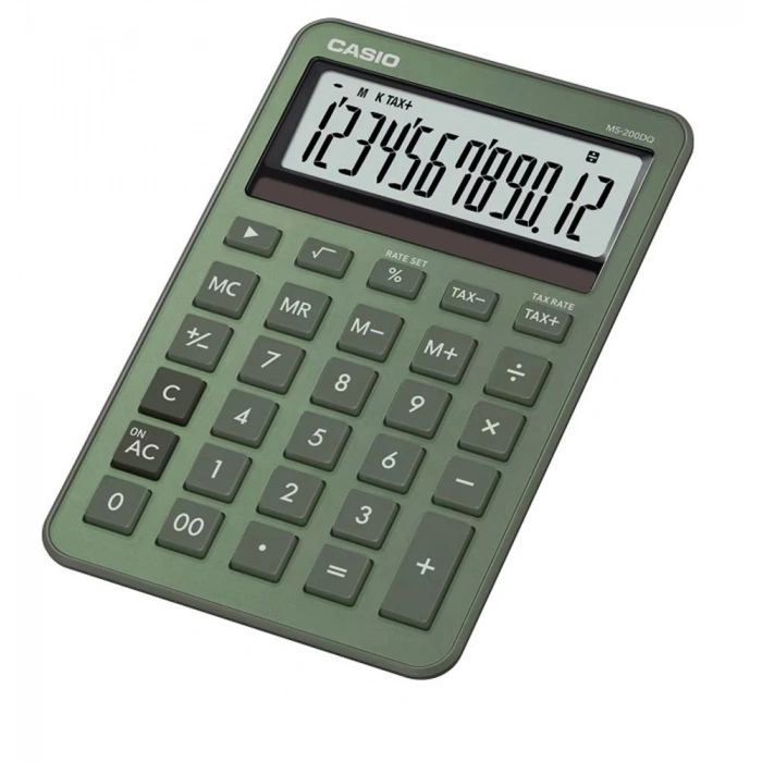 Casio Ms-200dQ-gn 12 Hane Puslu Yeşil Üstü Hesap Makinesi