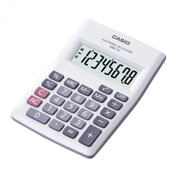 Casio MW-5V-WE 8 Hane Beyaz Masaüstü Hesap Makinesi