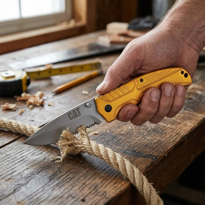 Cat Da980006 Kemer Askı Kancalı Katlanabilir 20cm Paslanmaz Çelik Sarı Kamp Çakısı