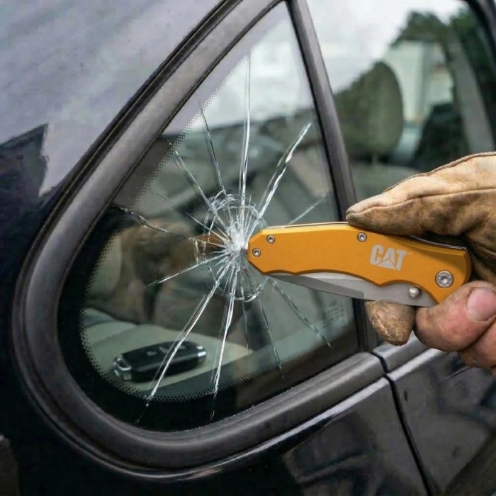 Cat Da980011 Kemer Askı Kancalı Cam Kırma Uçlu Katlanabilir 17cm Paslanmaz Çelik Sarı Kamp Çakısı