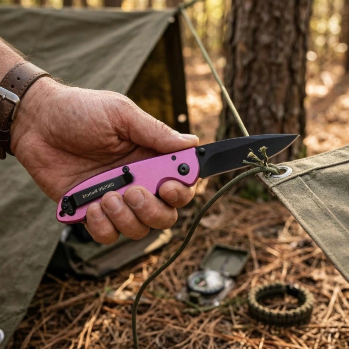 Cat Da980060 Kemer Askı Kancalı Katlanabilir 15cm Paslanmaz Çelik Pembe Kamp Çakısı