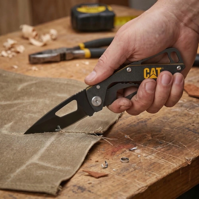 Cat Da980265 Kemer Askı Kancalı Katlanabilir 13cm Paslanmaz Çelik Siyah Kamp Çakısı