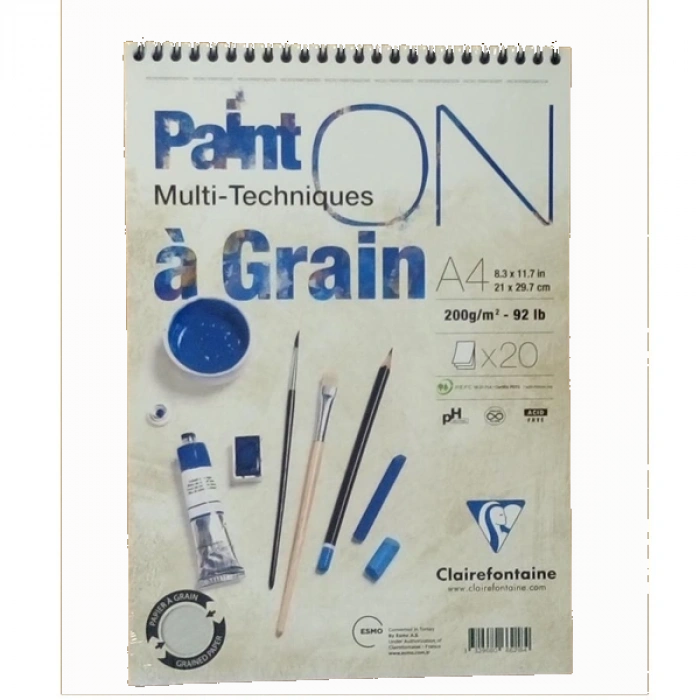 Clairefontaine Resim Defteri Paint-on A Grain Çizim Blok Üstten Spiralli 20 Yp A4 200 Gr Pd 966218