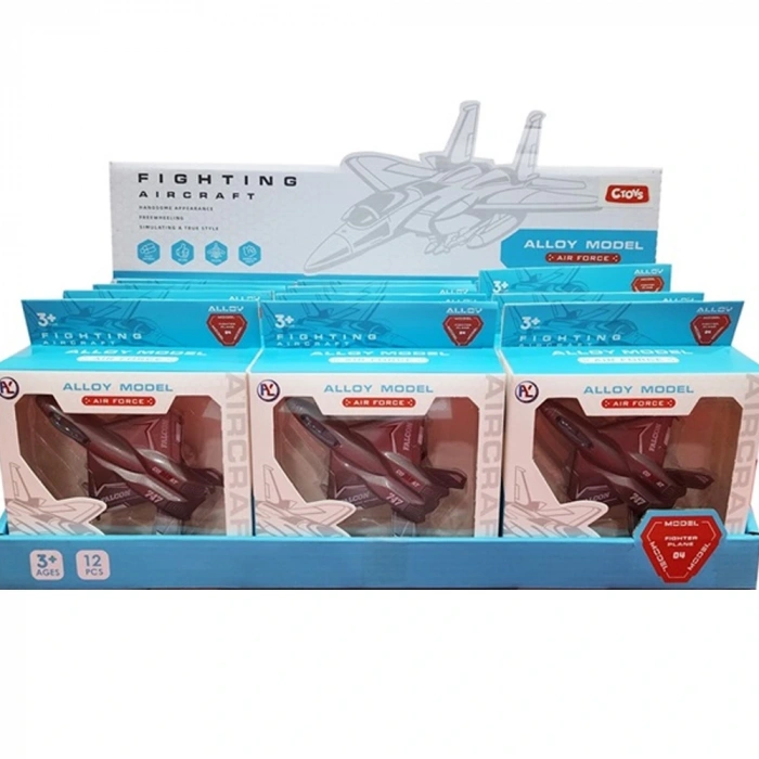 Ctoy Oyuncak Çek Bırak Metal Savaş Uçakları Kutulu 12 Li Stant Ctoy-hy825-1