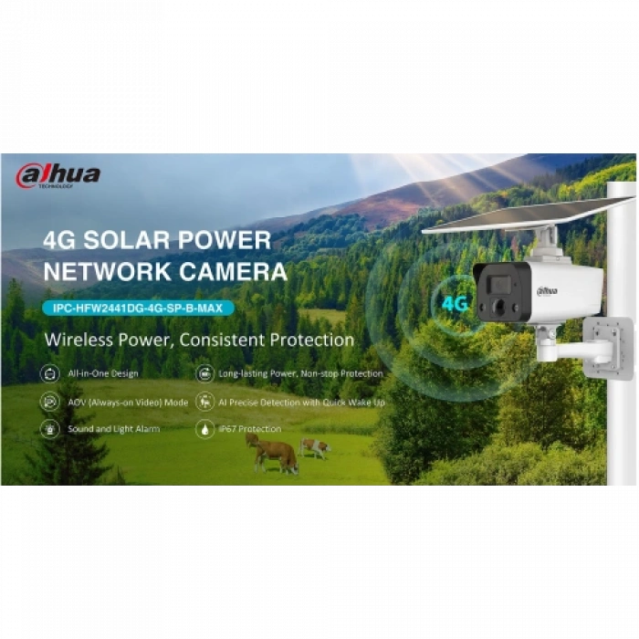 Dahua Ipc-hfw2441dg-4g-sp-b-max, 4mpix, 3,6mm Lens, H265+, 30mt Gece Görüşü, Dahili Mikrofon, Ip67,  Solar(güneş Enerjili) Ip Kamera