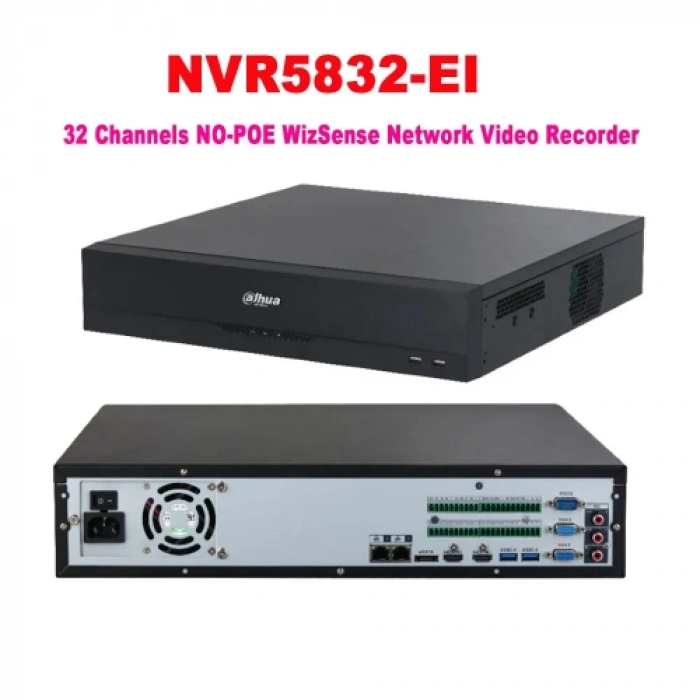 Dahua  Nvr5832-eı, 32kanal, 32mpix, H265+, 8 Hdd Desteği, 1080p Kayıt, 384mbps Bant Genişliği, 2 Port Gigabit Lan, Raıd 0/15/6/10, Nvr