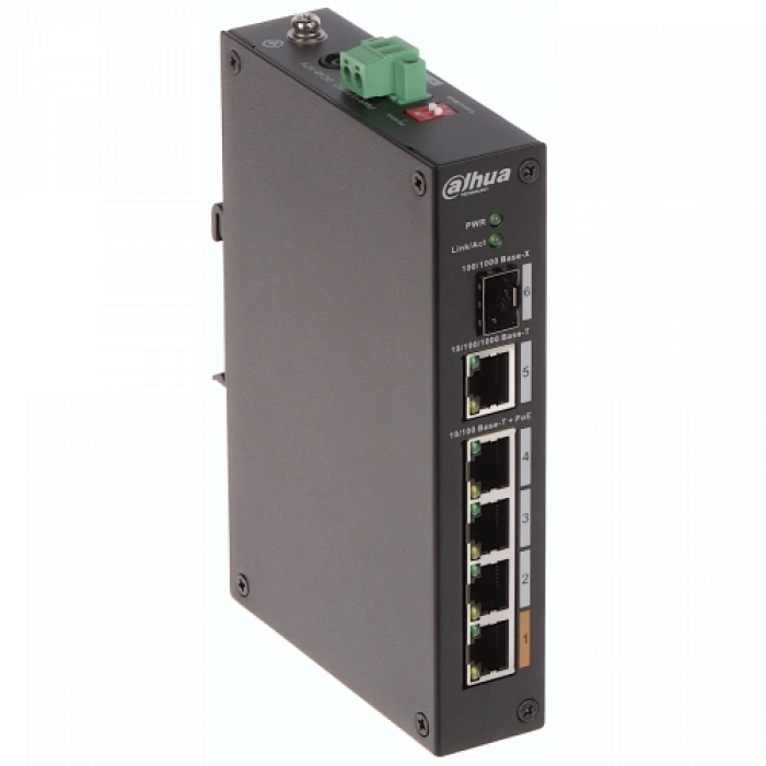 DAHUA PFS3106-4ET-60-V2, 4 Port, Megabit, PoE 60W, 1 Port Gigabit Uplink, 1 Port Gigabit SFP, Yönetilemez, Masaüstü Switch