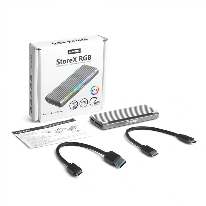 Dark Dk-ac-dsem5 Usb 3.2 Gen2 Type C - M.2 Nvme & Ngff Sata Ssd Rgb Ledli Disk Kutusu