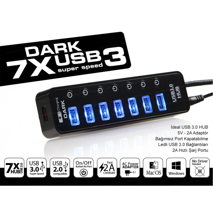 Dark Dk-ac-usb371 7+1 Hızlı Şarj Adaptörlü