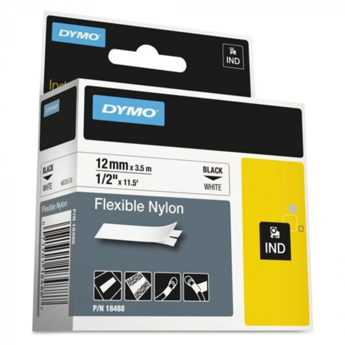 Dymo Rhinopro Esnek Naylon Şerit 12mmx3,5m Beyaz/siyah 18488