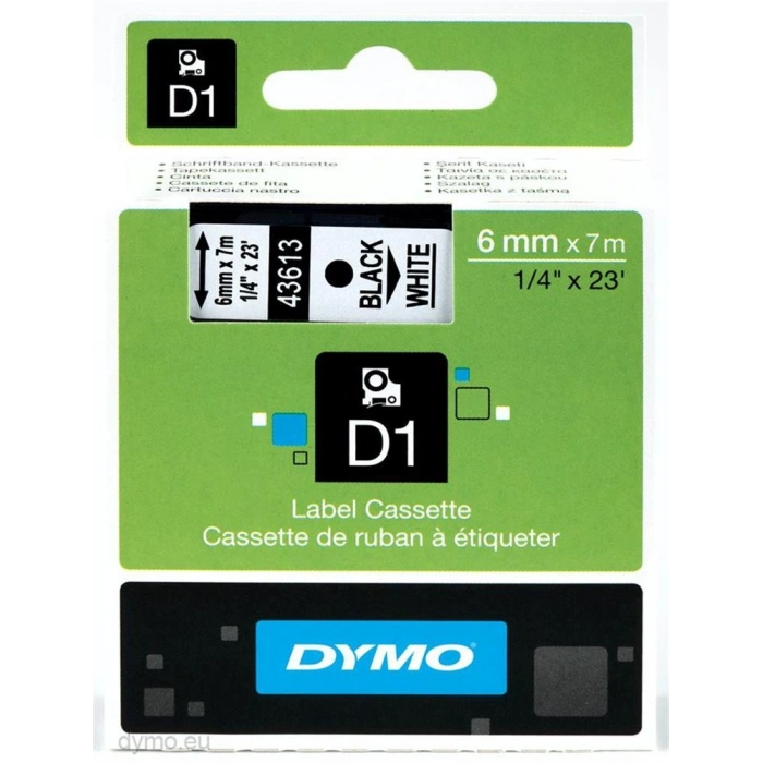 Dymo S0720780 D1 Yedek Şerit, 6 Mm X 7 Mt, Beyaz- Siyah (43613)