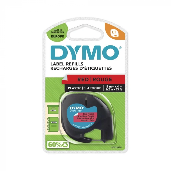 Dymo S0721630 Letratag Plastik Şerit ( 12 Mm X 4 Mt ) , Kırmızı (59424) 91203