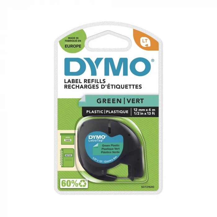 Dymo S0721640 Letratag Plastik Şerit ( 12 Mm X 4 Mt ) , Yeşil (59425 ) 91204