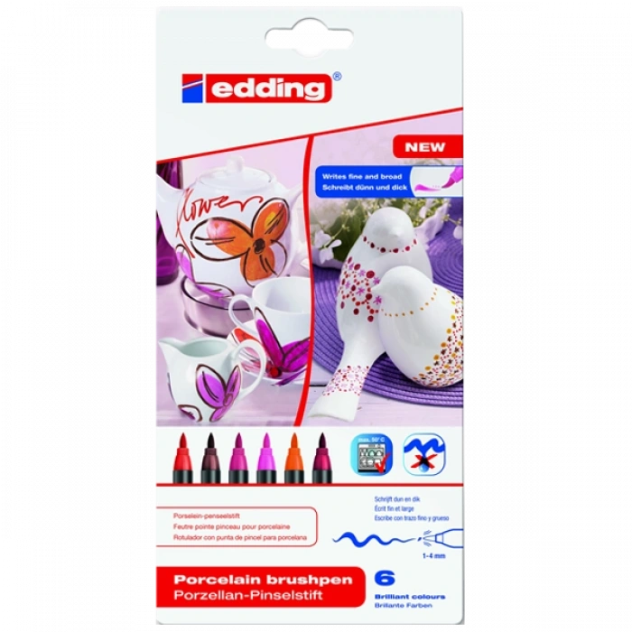 Edding Porselen Kalemi Fırça Uçlu 1-4 Mm 6 Lı Sıcak Renkler 4200/6s