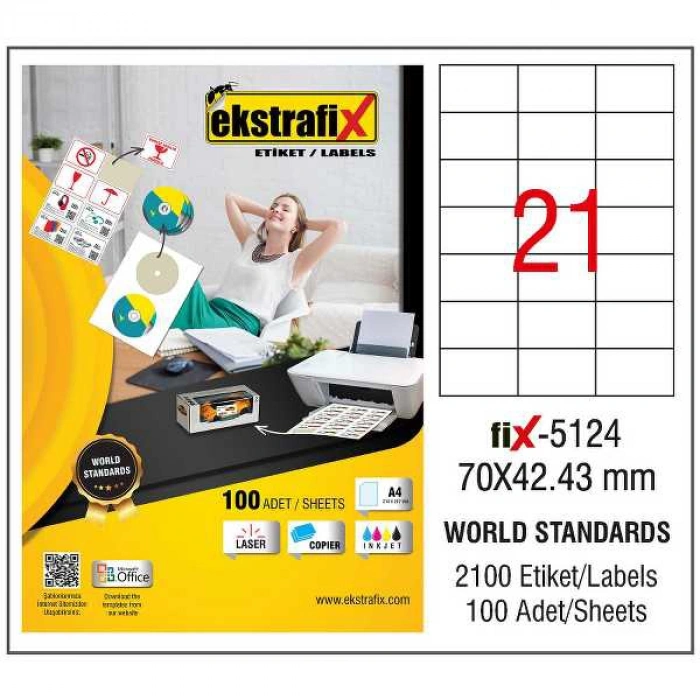 Ekstrafix Laser Etiket 100 Yp 70x42.43 Laser-copy-ınkjet Fix-5124