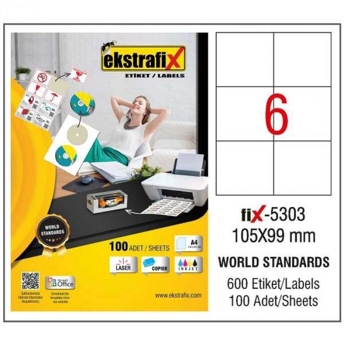 Ekstrafix Laser Etiket 105x99 Laser-copy-ınkjet Fix-5303