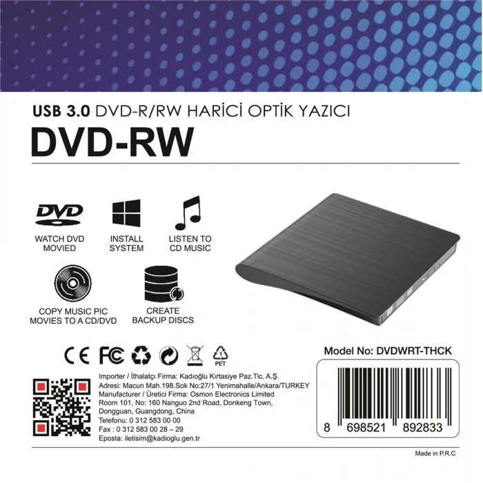 Elba Dvdwrt-thck Harici Dvdrw Thick, Siyah Dvd Yazıcı Writer