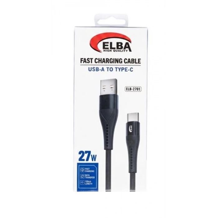 Elba Elb-2701 27w Usb-a To Type-c 1mt Siyah Örgülü Şarj Kablosu 480mps Hızlı Şarj