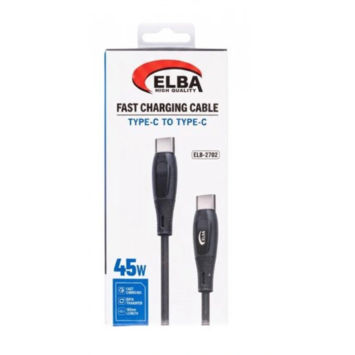 Elba Elb-2702 45w Type-c To Type-c 1mt Siyah Silikon Şarj Kablosu 480mps  Hızlı Şarj