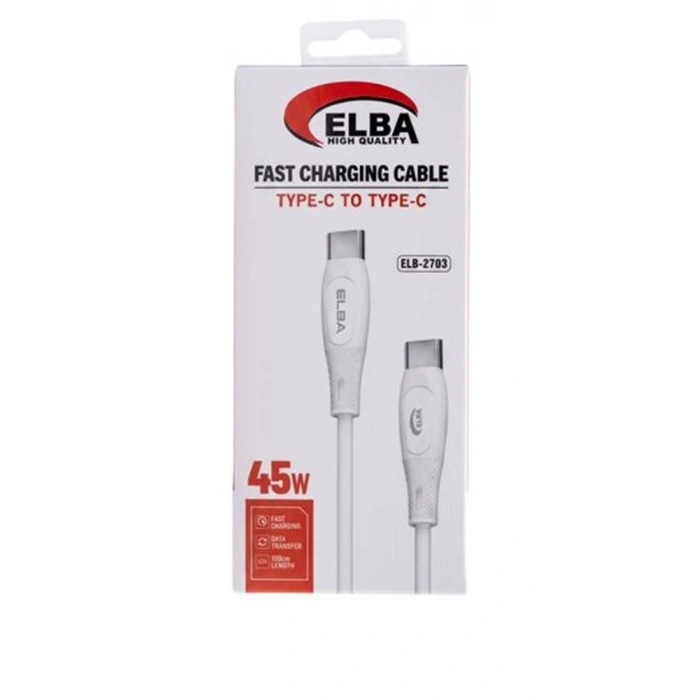 Elba Elb-2703 45w Type-c To Type-c 1mt Beyaz Silikon Şarj Kablosu 480mps  Hızlı Şarj