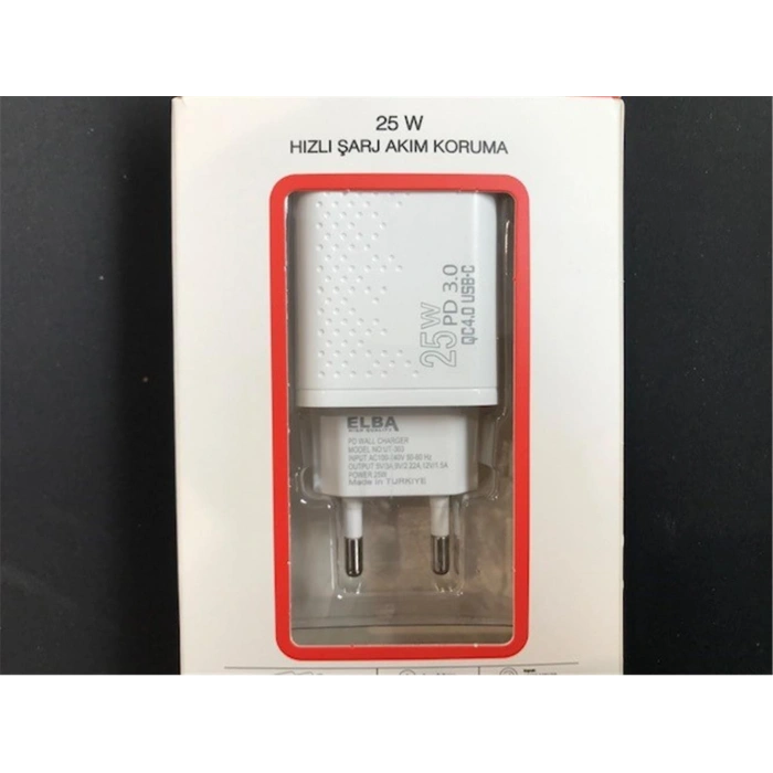 Elba Elb01-25wpd Beyaz 25w Şarj Kafa Type Usb-c Pd3.0-Qc4.0(akım Koruma-hızlı Şarj-ısıya Dayanıklı)