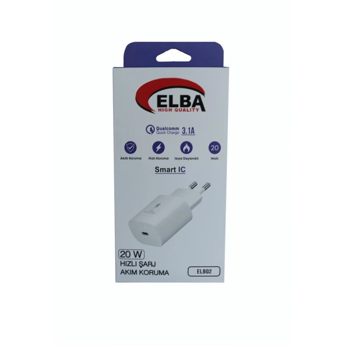 Elba Elb02-20wpd Beyaz 20w Usb-c Şarj Kafa Pd 3.0-Qc4.0(akıllı Koruma-hızlı Şarj-ısıya Dayanıklı)