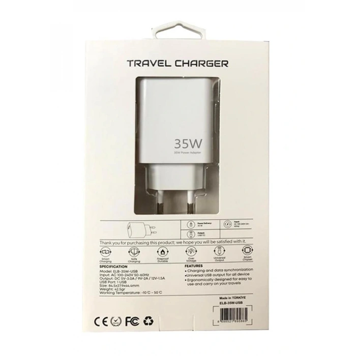 Elba Elb11 Elb-35w Usb 35w Hızlı Şarj Akım Koruma Ev Şarj Kafa