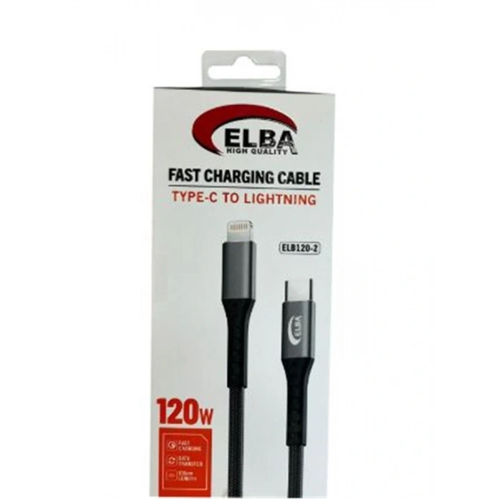 Elba Elb120-2 120w   Type-c To Lightning 1Mt Siyah Örgülü  Şarj Kablosu (( Data Veri )