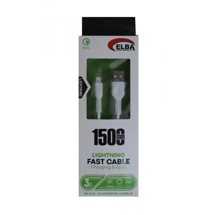 Elba ELB38-L1 1.5 Metre 3A Lightning Hızlı Şarj ve Data Kablosu