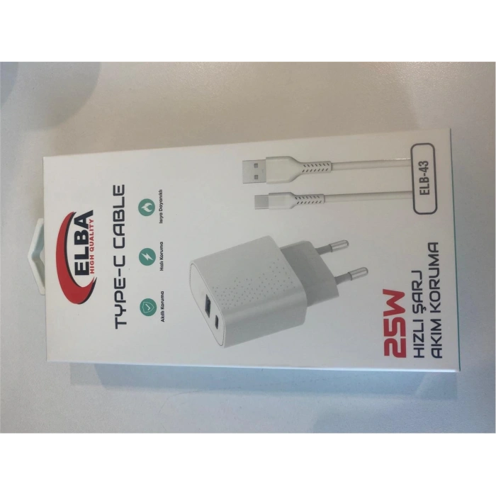 ELBA ELB43 25W 2li USB Başlık TYPE-C Kablolu Set Hızlı Şarj Akım Koruma