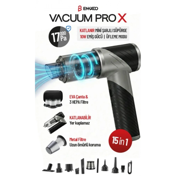 Enkado Ekd-sp20 17000pa 2000mah Güçlü Vakum-üflemeli Şarjlı Katlanabilir Araç Süpürgesi 3ad Filtr