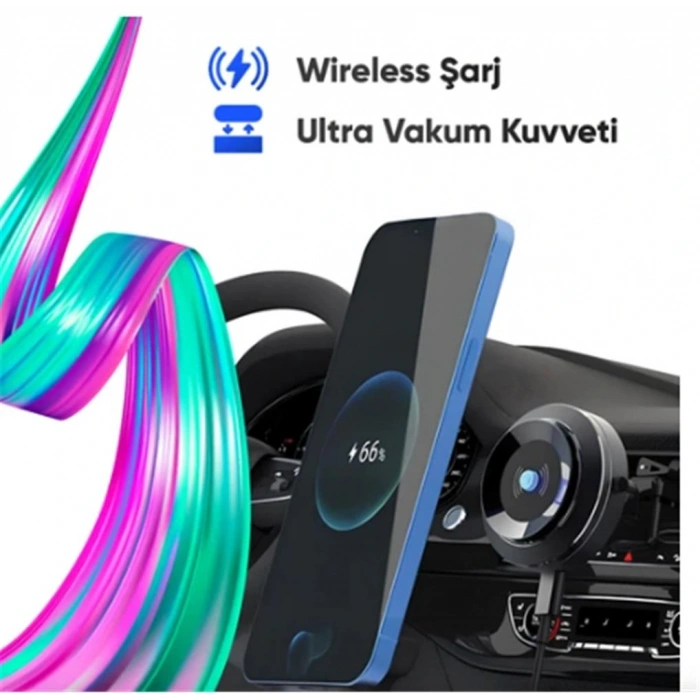 Enkado Otomatik Vakumlu Kablosuz Şarjlı Araç İçi Telefon Tutucu